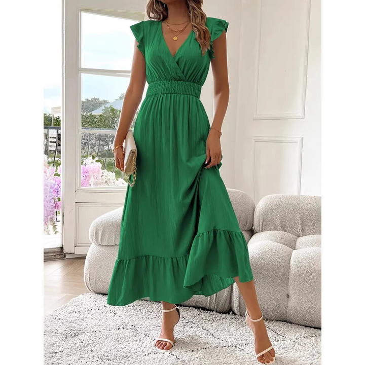 AVALERI™ - Elegant Shirred V-Neck Summer Maxi Dress
