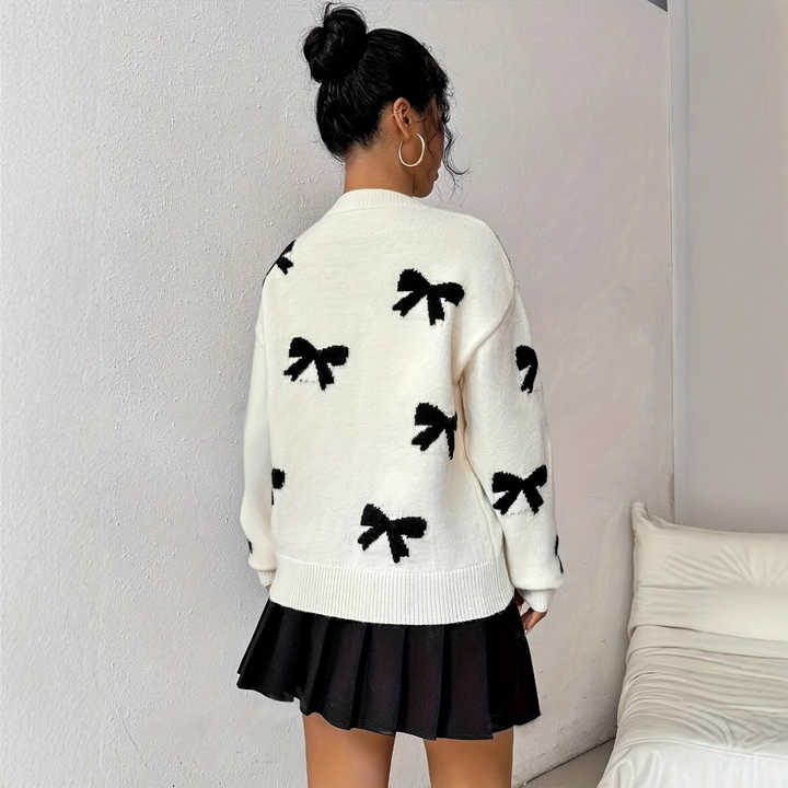 HATA™ - Comfy Bow Print Pullover Sweater
