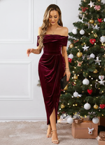 MYLA™ - Trendy Ruched Off-The-Shoulder Dress for Elegant Parties