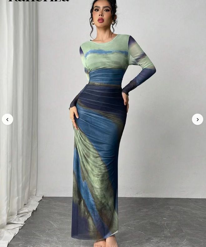 TORINA™ - Comfy Printed Long Sleeve Round Neck Bodycon Maxi Dress