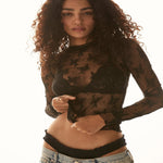 NOVY™ - Lace Mesh Long Sleeve Fitted Blouse